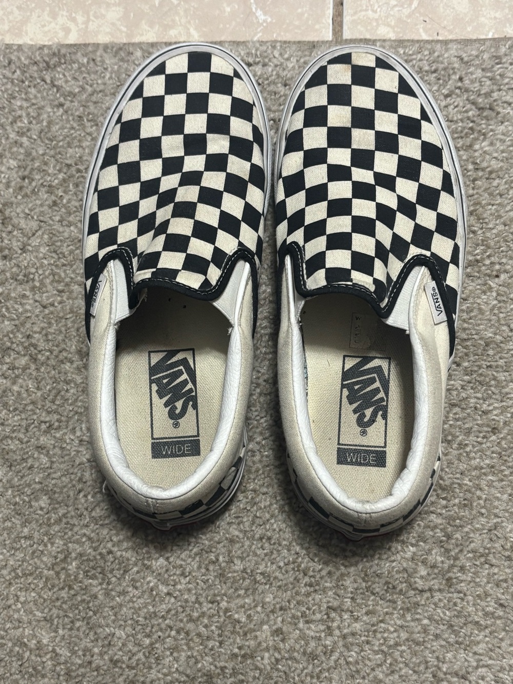 Vans checkered slip on wide